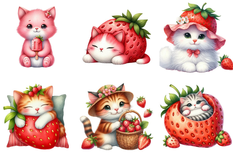 Strawberry Cat Clipart Bundle - CraftNest - Digital Crafting and Art