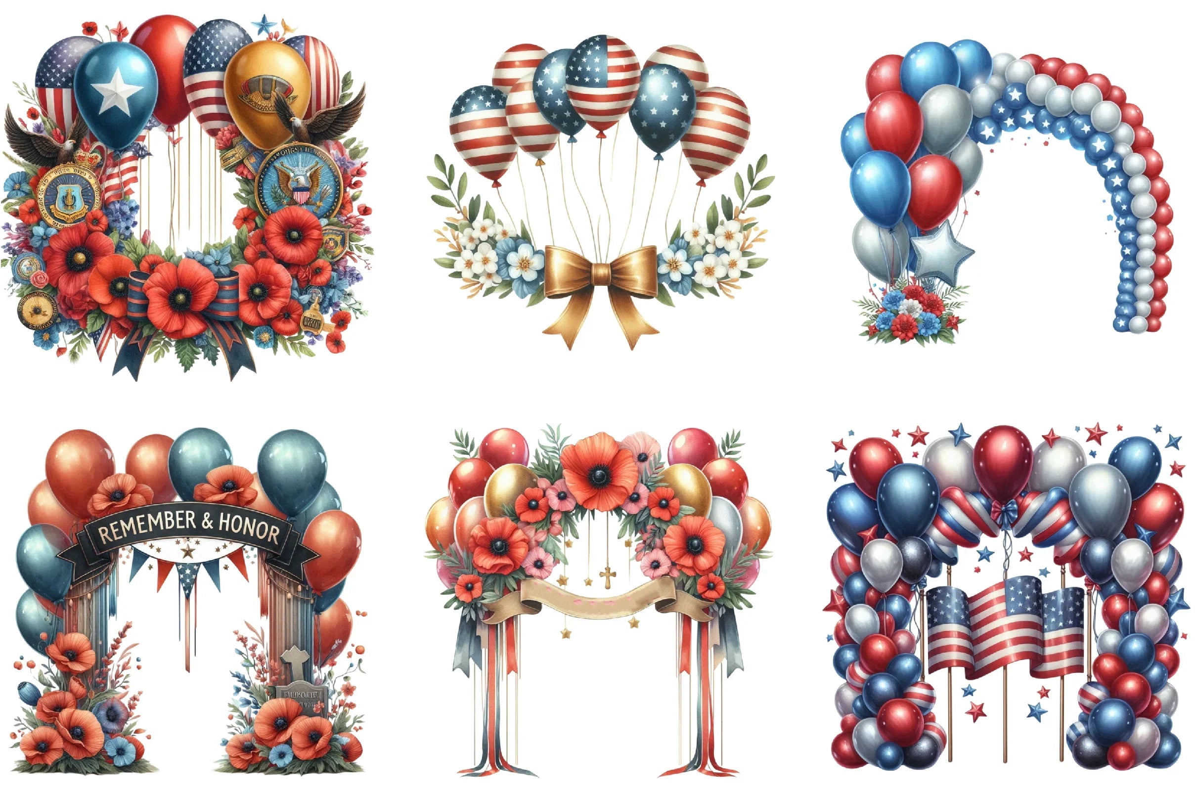 Memorial Day Balloon Arch Clipart Bundle - CraftNest - Digital Crafting and Art