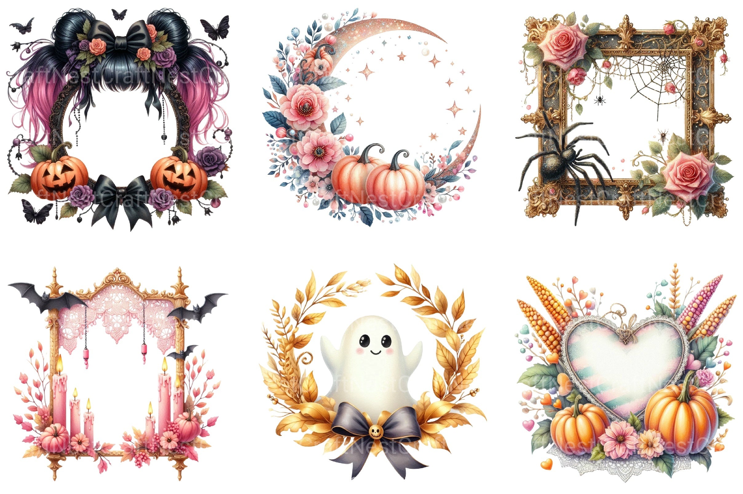 Coquette Fall Halloween Frame Clipart Bundle - CraftNest - Digital Crafting and Art