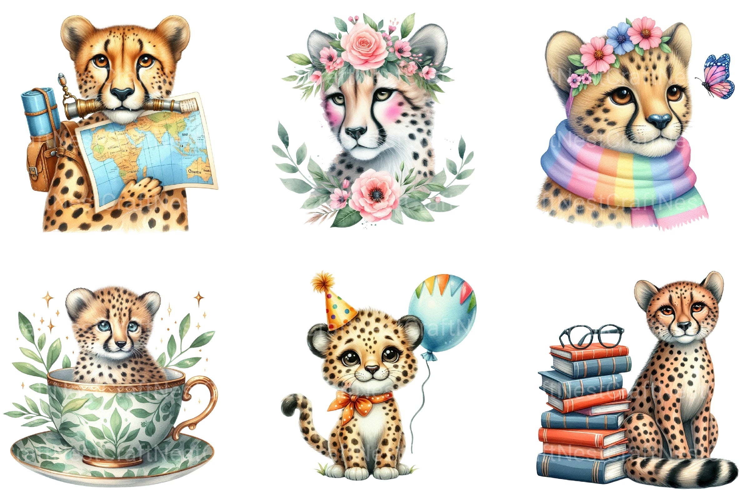 Cheetah Clipart Bundle - CraftNest - Digital Crafting and Art