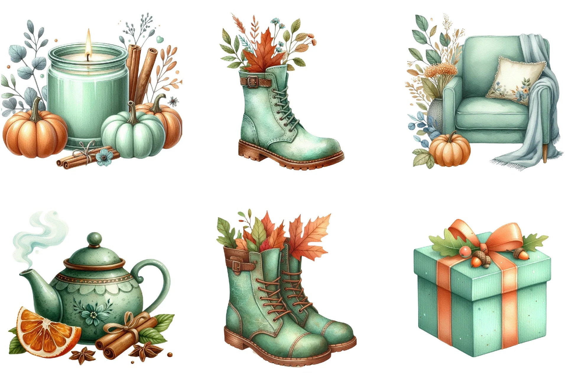 Mint Green Autumn Clipart Bundle - CraftNest - Digital Crafting and Art