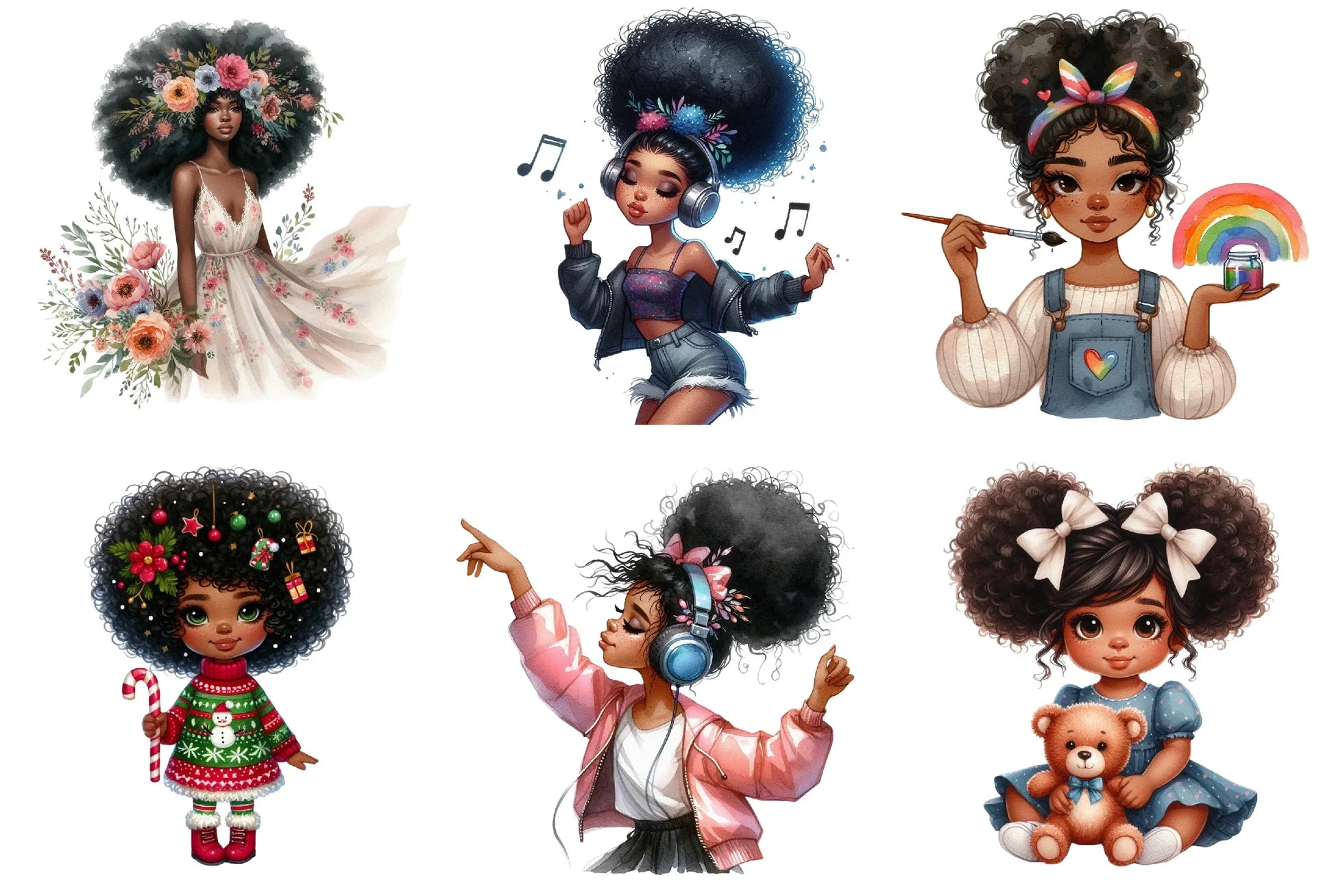 Black Girl Afro Kids Clipart Bundle - CraftNest - Digital Crafting and Art