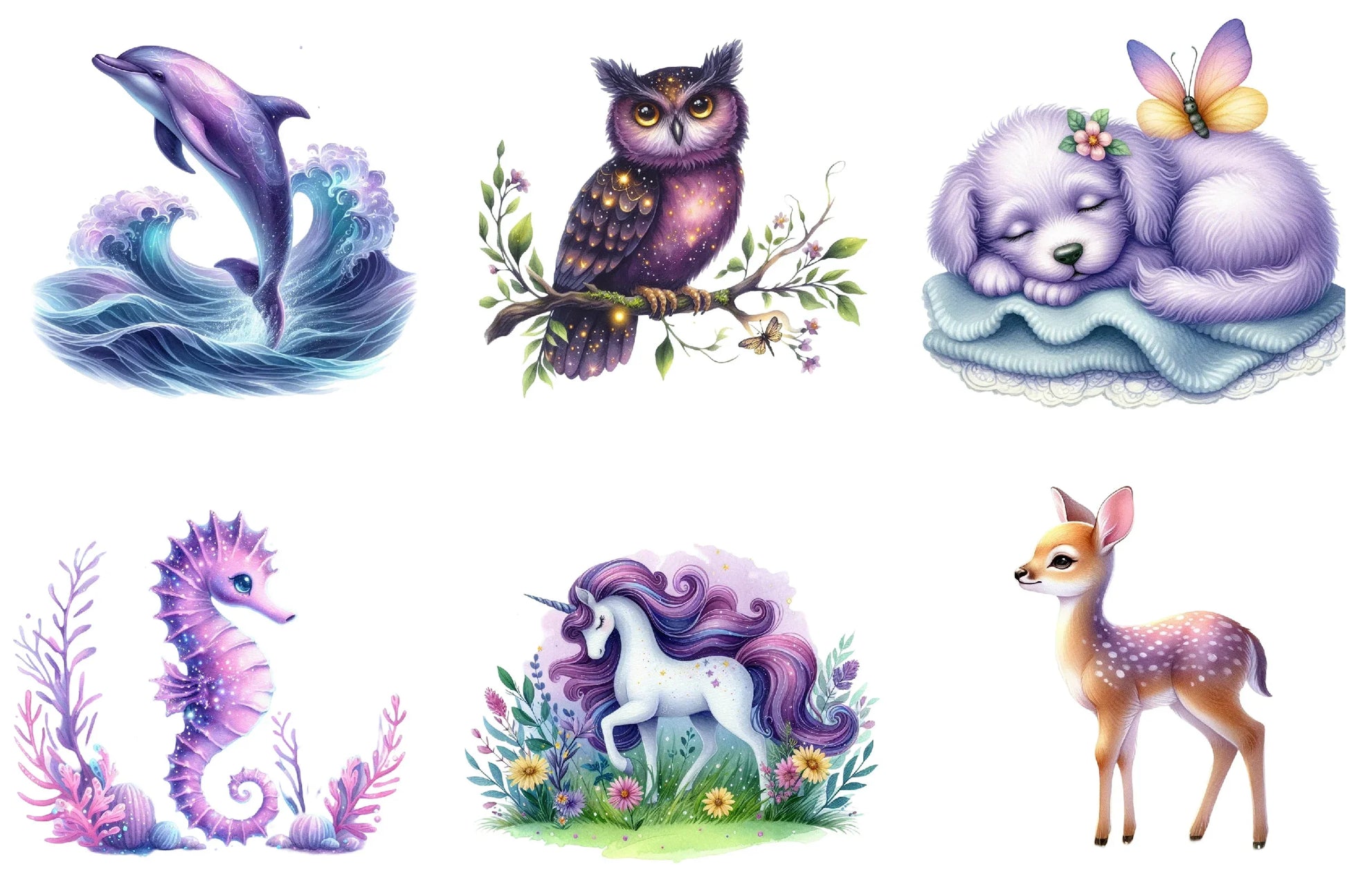 Purple Summer Animals Clipart Bundle - CraftNest - Digital Crafting and Art