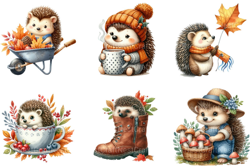 Autumn Hedgehogs Clipart Bundle - CraftNest - Digital Crafting and Art