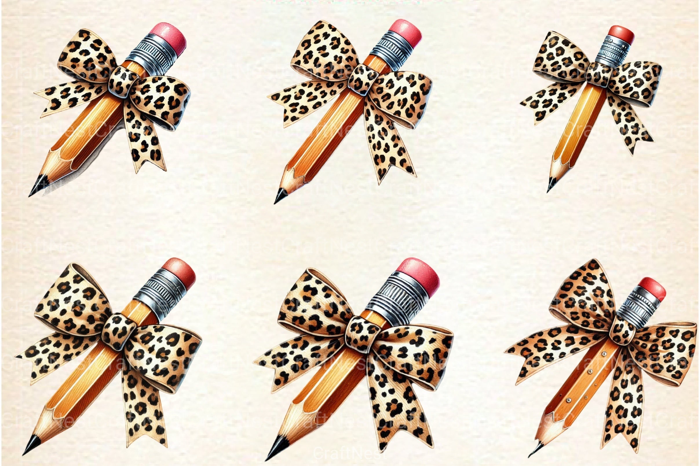 Leopard Bow Pencil Teacher Clipart Bundle - CraftNest - Digital Crafting and Art