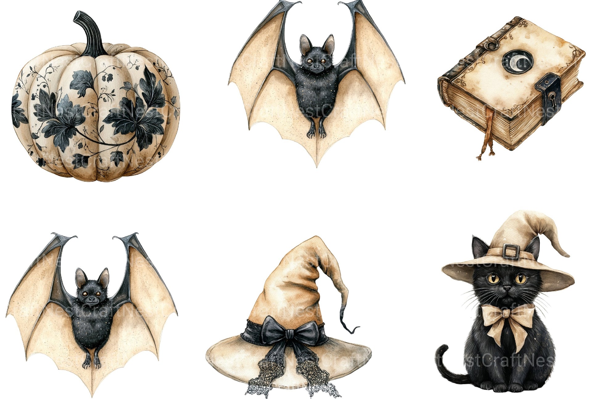 Beige & Black Halloween Clipart Bundle 3 - CraftNest - Digital Crafting and Art