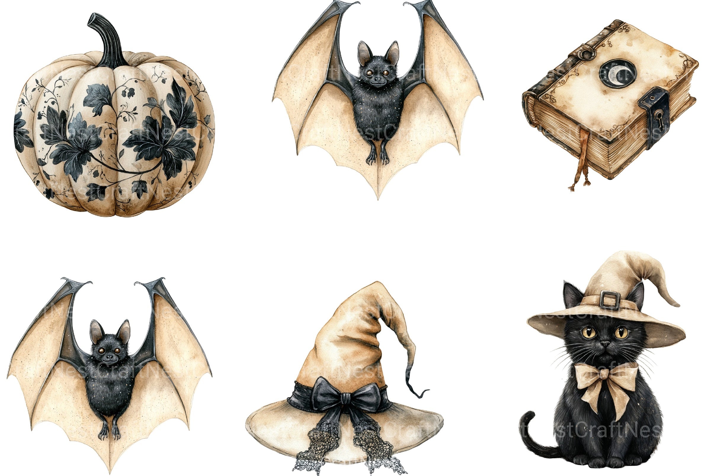 Beige & Black Halloween Clipart Bundle 3 - CraftNest - Digital Crafting and Art