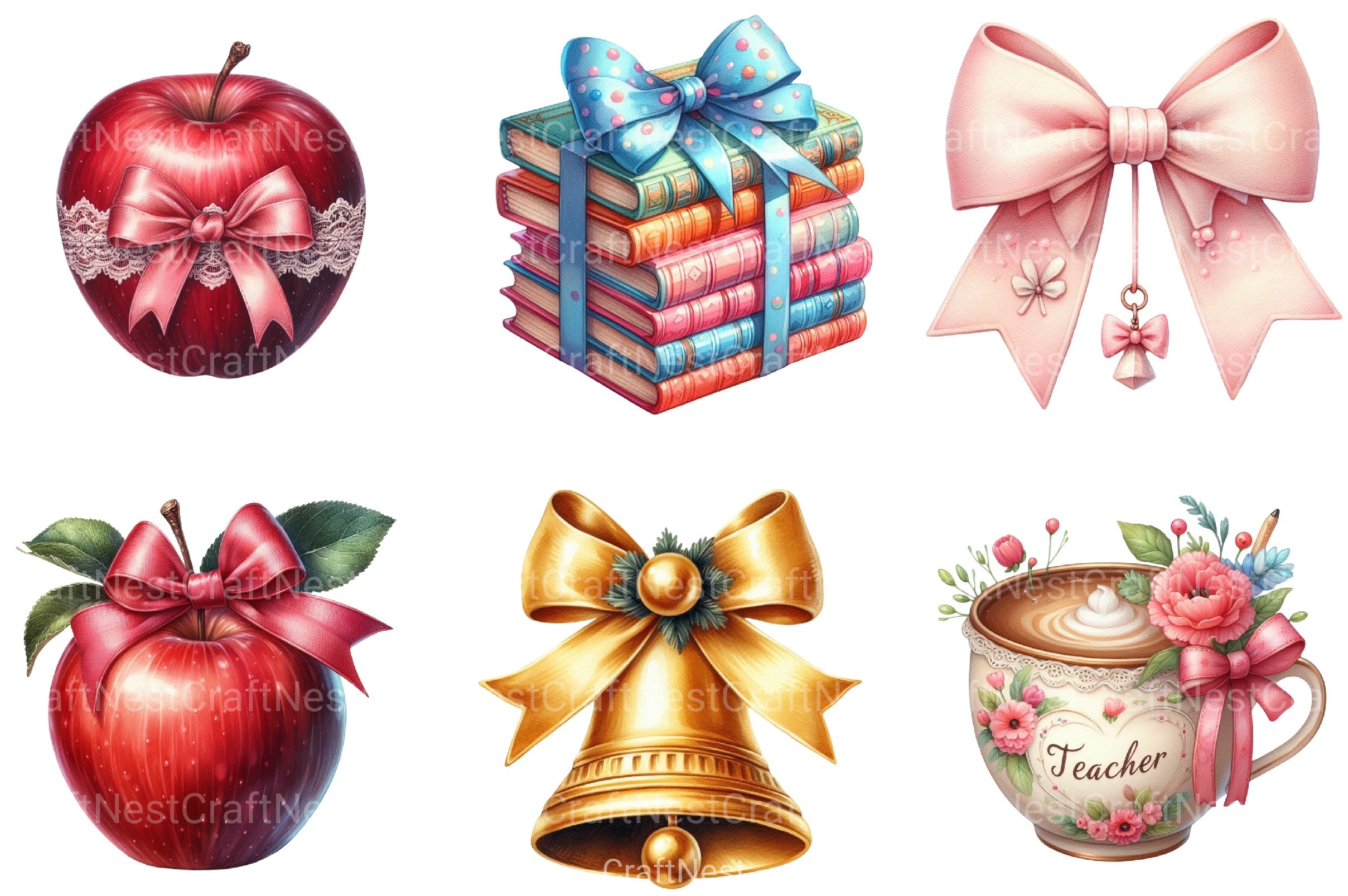 Teacher Coquette Bows Clipart Bundle - CraftNest - Digital Crafting and Art