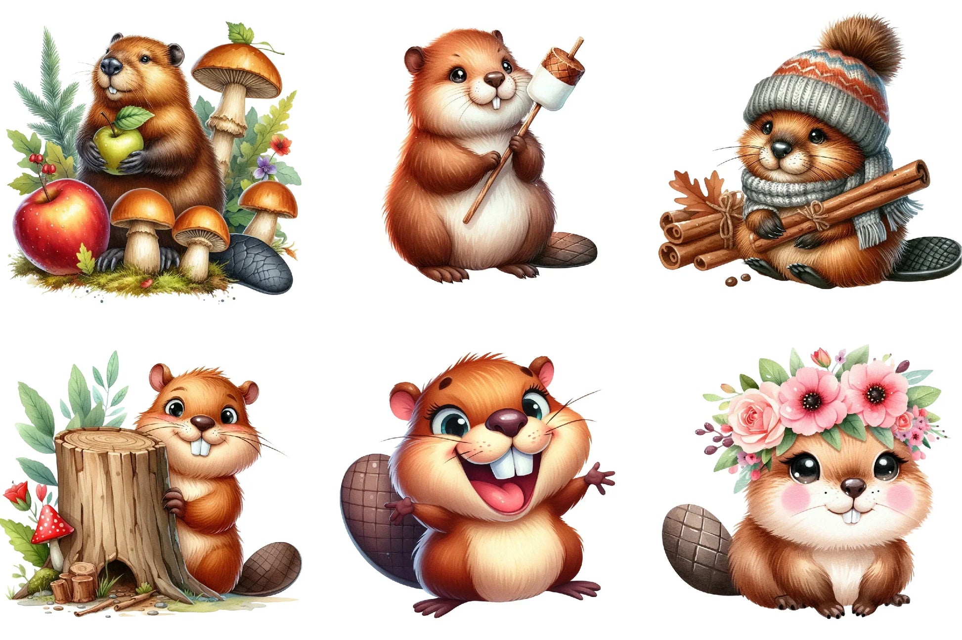 Cute Beaver Woodland Animals Clipart Bundle - CraftNest - Digital Crafting and Art
