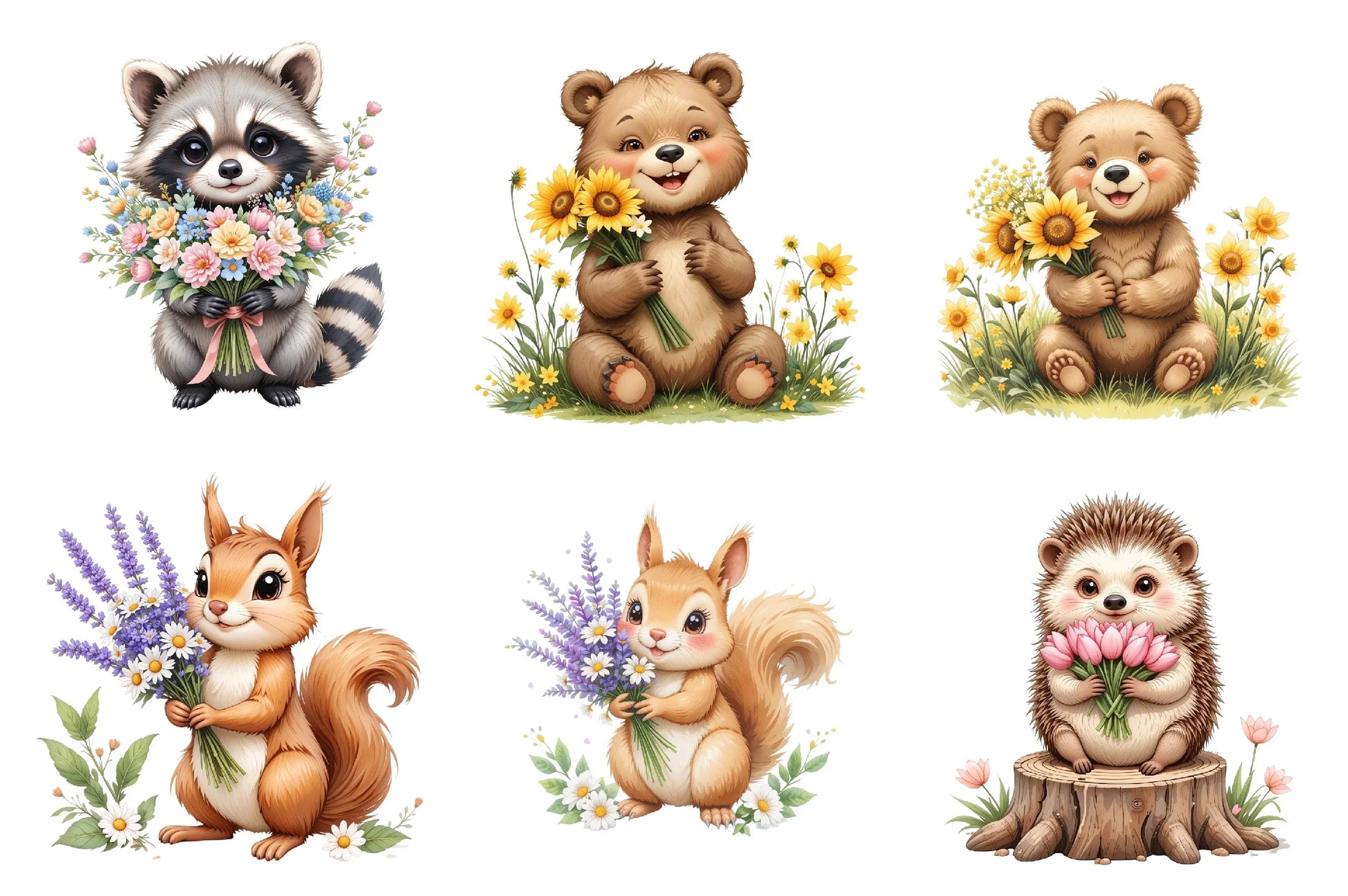 Spring Woodland Animal Clipart Bundle with Bouquet - CraftNest - Digital Crafting and Art