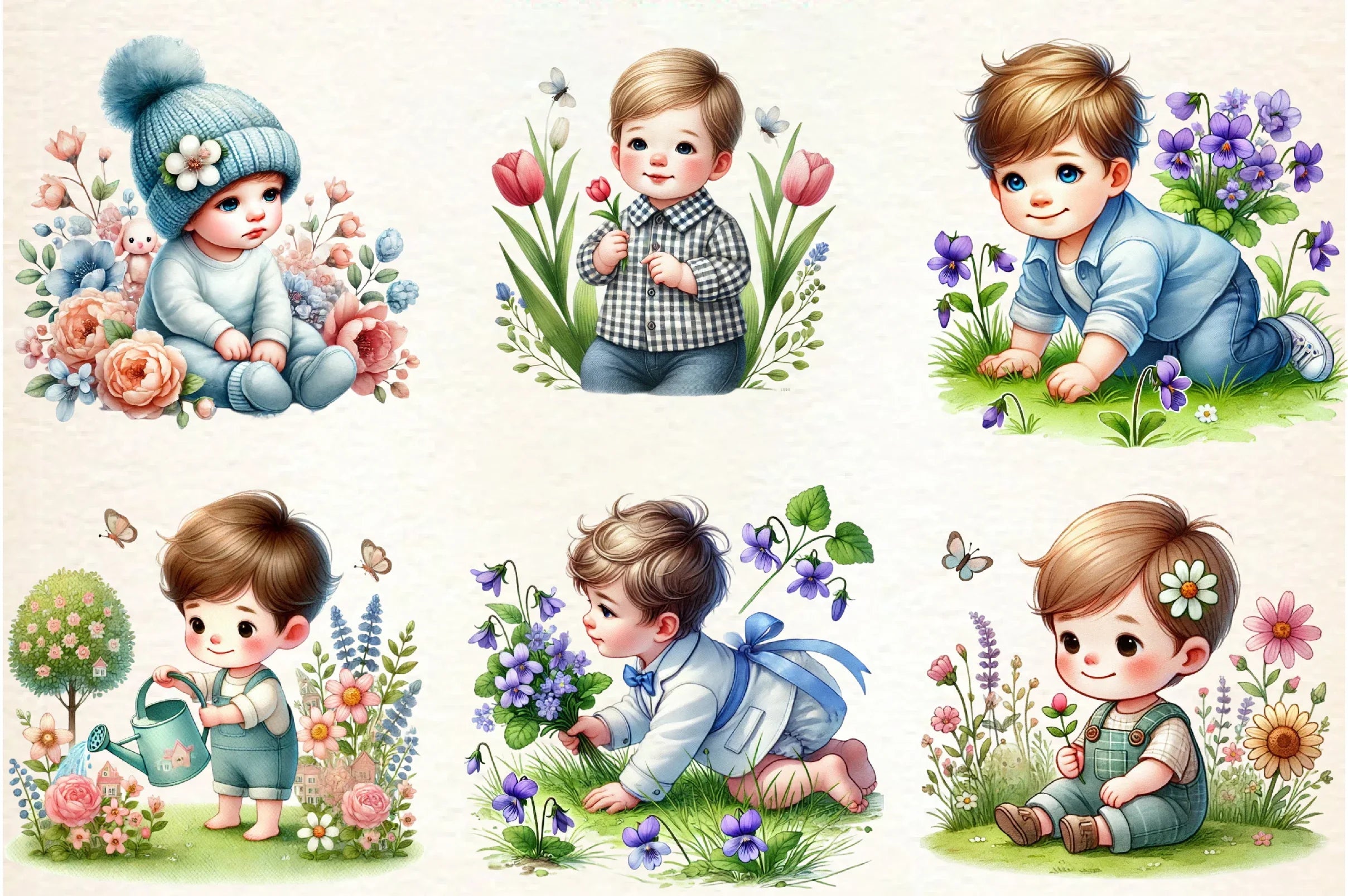 Cute Spring Baby Boy Flowers Clipart Bundle - CraftNest - Digital Crafting and Art