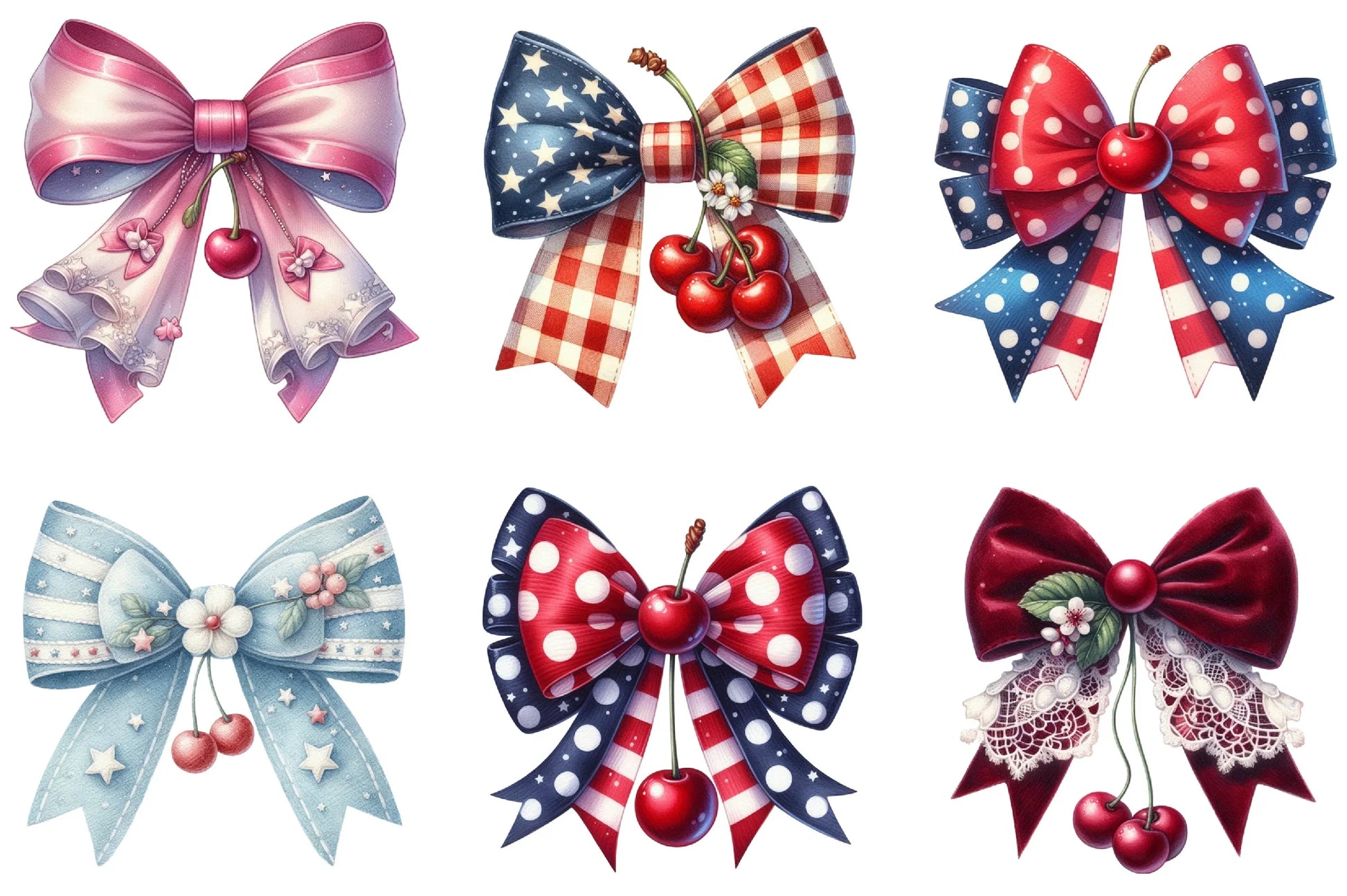 Patriotic Cherry Coquette Bow Clipart Bundle - CraftNest - Digital Crafting and Art