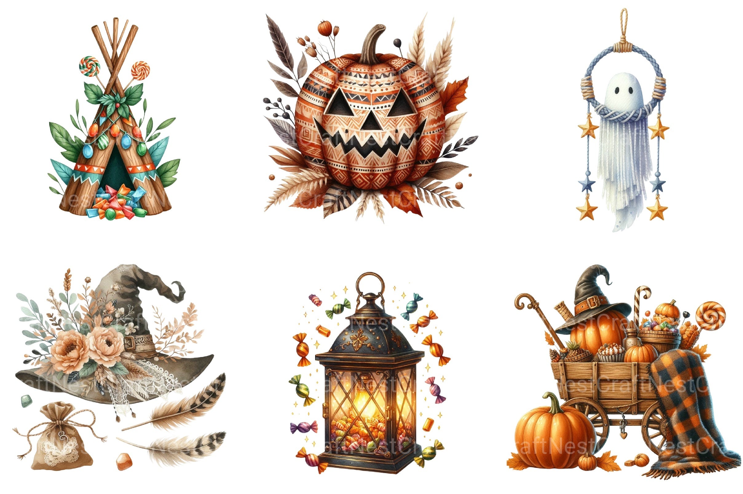 Boho Halloween Trick or Treat Clipart Bundle 99 - CraftNest - Digital Crafting and Art