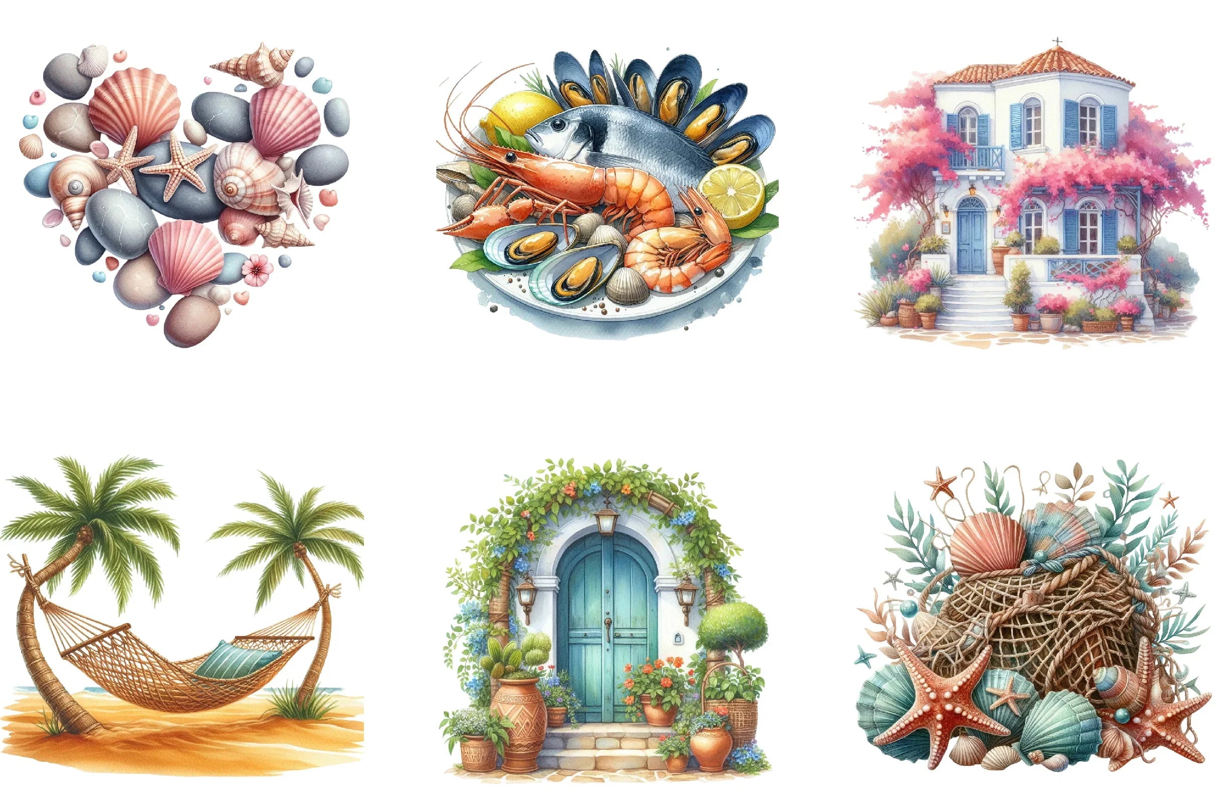 Mediterranean Beach Clipart Bundle - CraftNest - Digital Crafting and Art