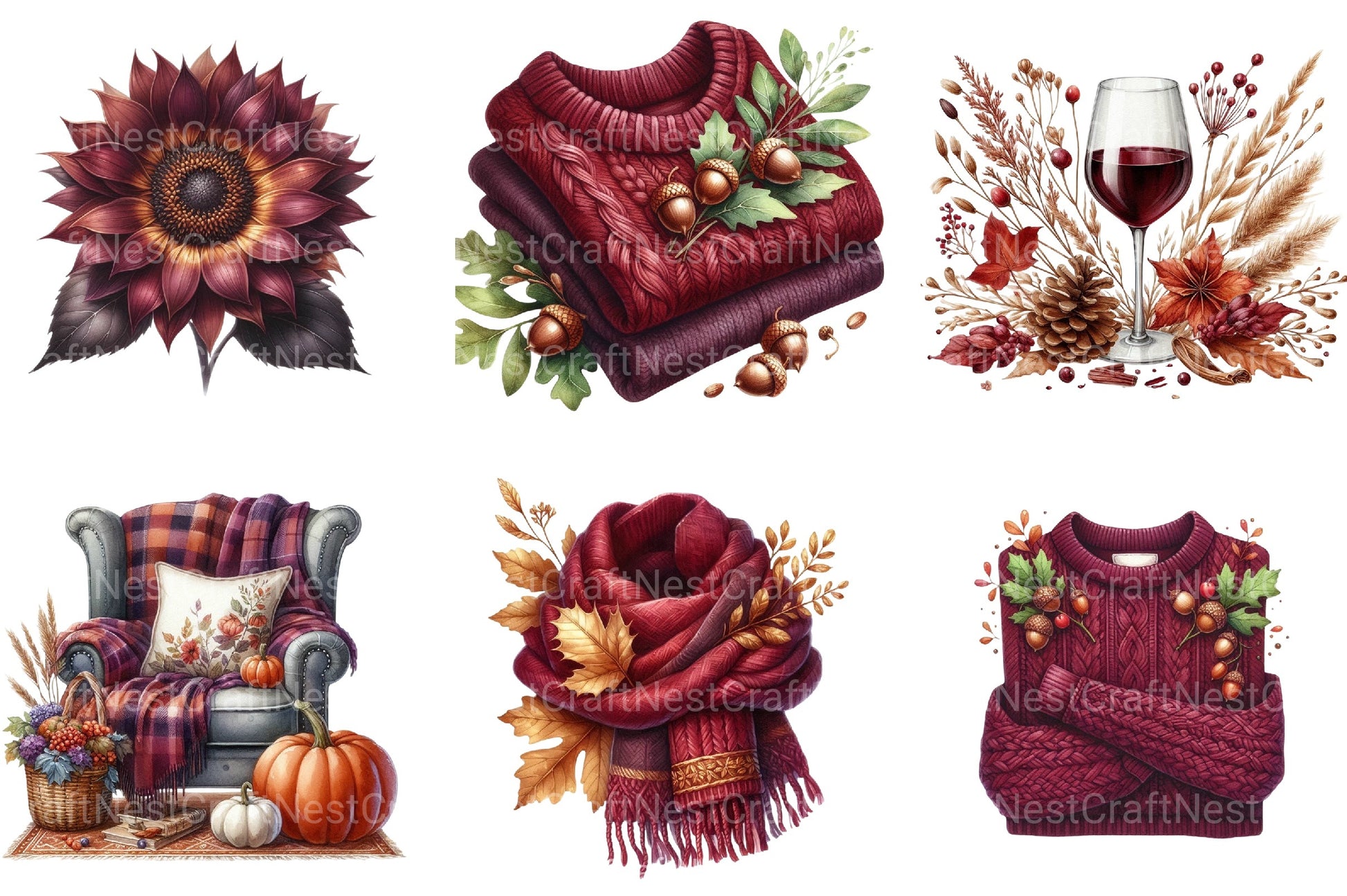 Burgundy Autumn Clipart Bundle 6 - CraftNest - Digital Crafting and Art