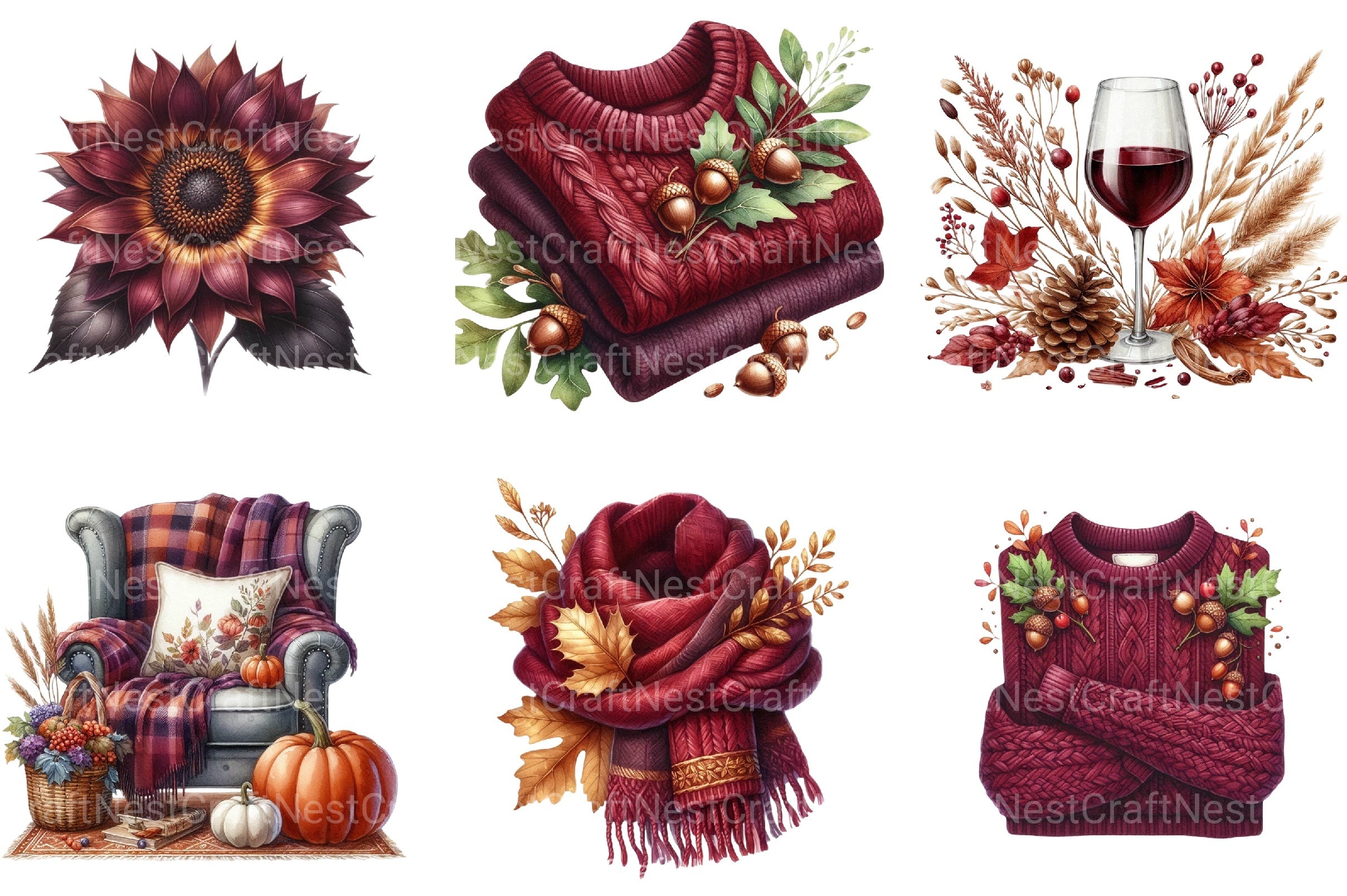 Burgundy Autumn Clipart Bundle 6 - CraftNest - Digital Crafting and Art