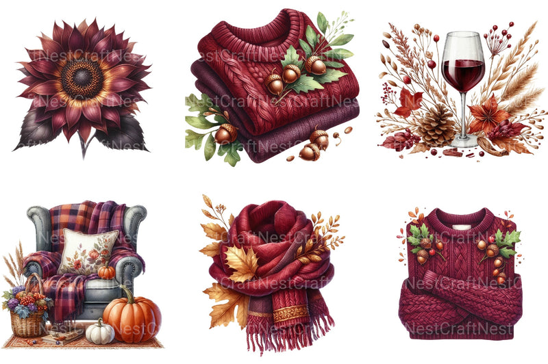 Burgundy Autumn Clipart Bundle 6 - CraftNest - Digital Crafting and Art
