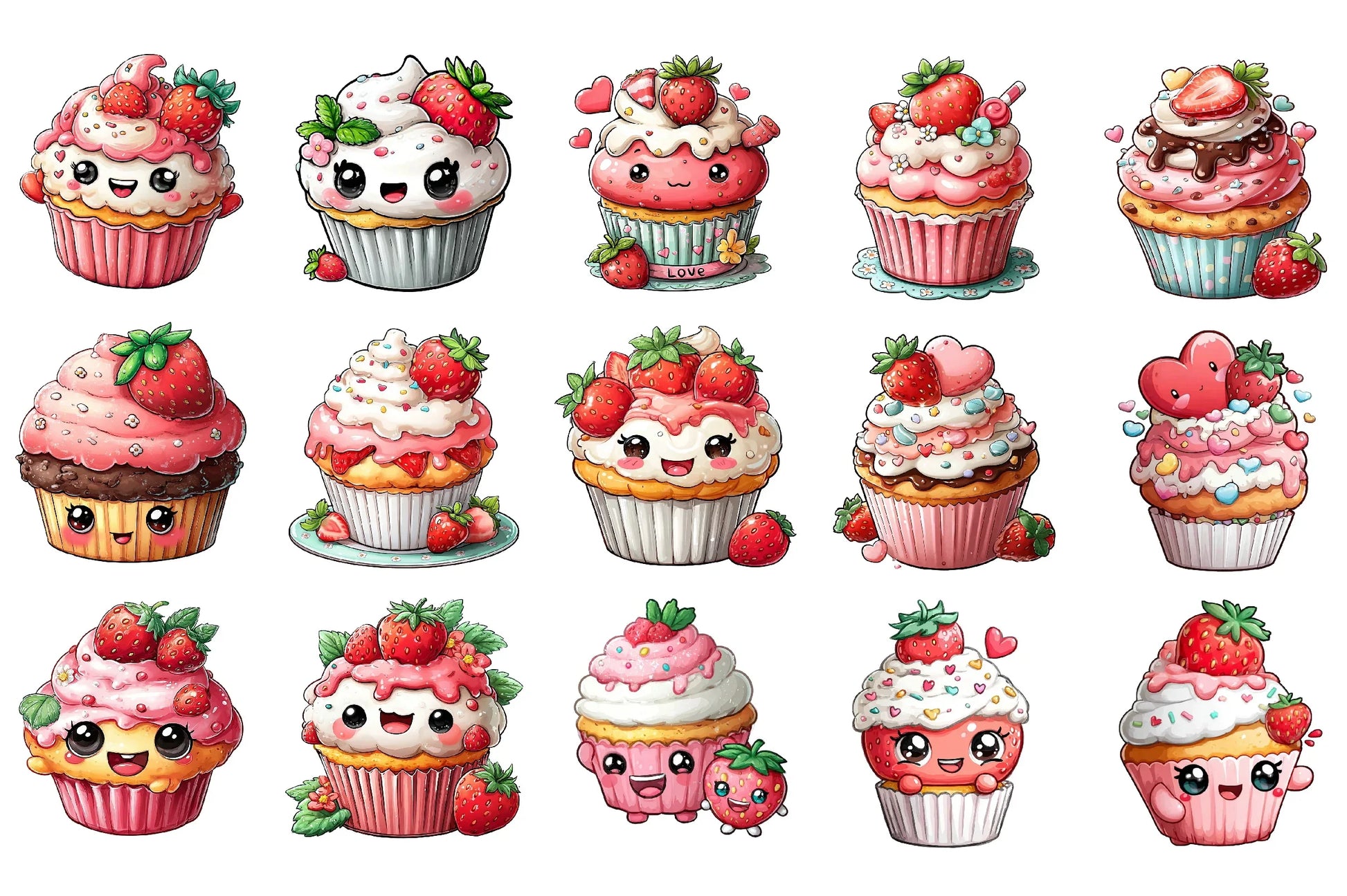 Cute Strawberry Cupcake Clipart Bundle - CraftNest - Digital Crafting and Art