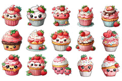 Cute Strawberry Cupcake Clipart Bundle - CraftNest - Digital Crafting and Art