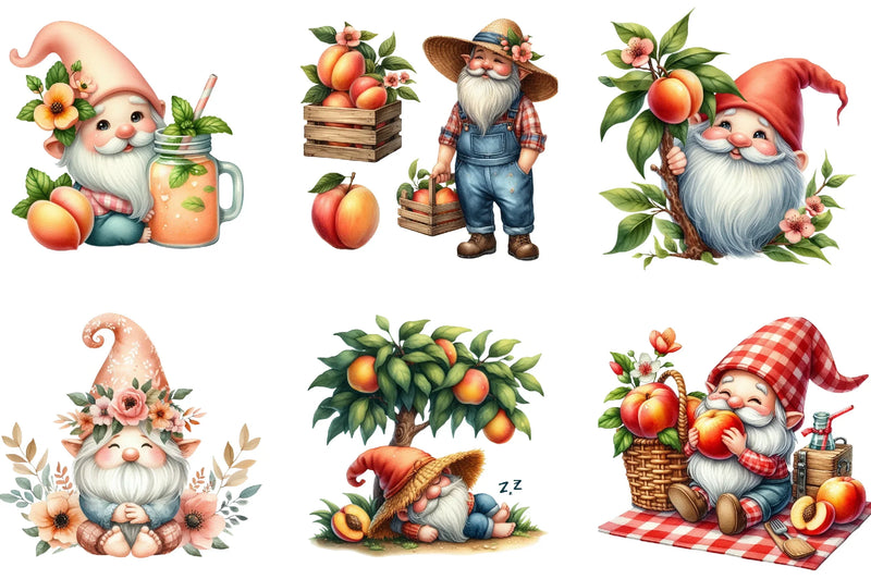 Summer Peach Gnome Clipart Bundle - CraftNest - Digital Crafting and Art