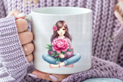 Girl with Peonies Flower Clipart Bundle 15 - CraftNest - Digital Crafting and Art