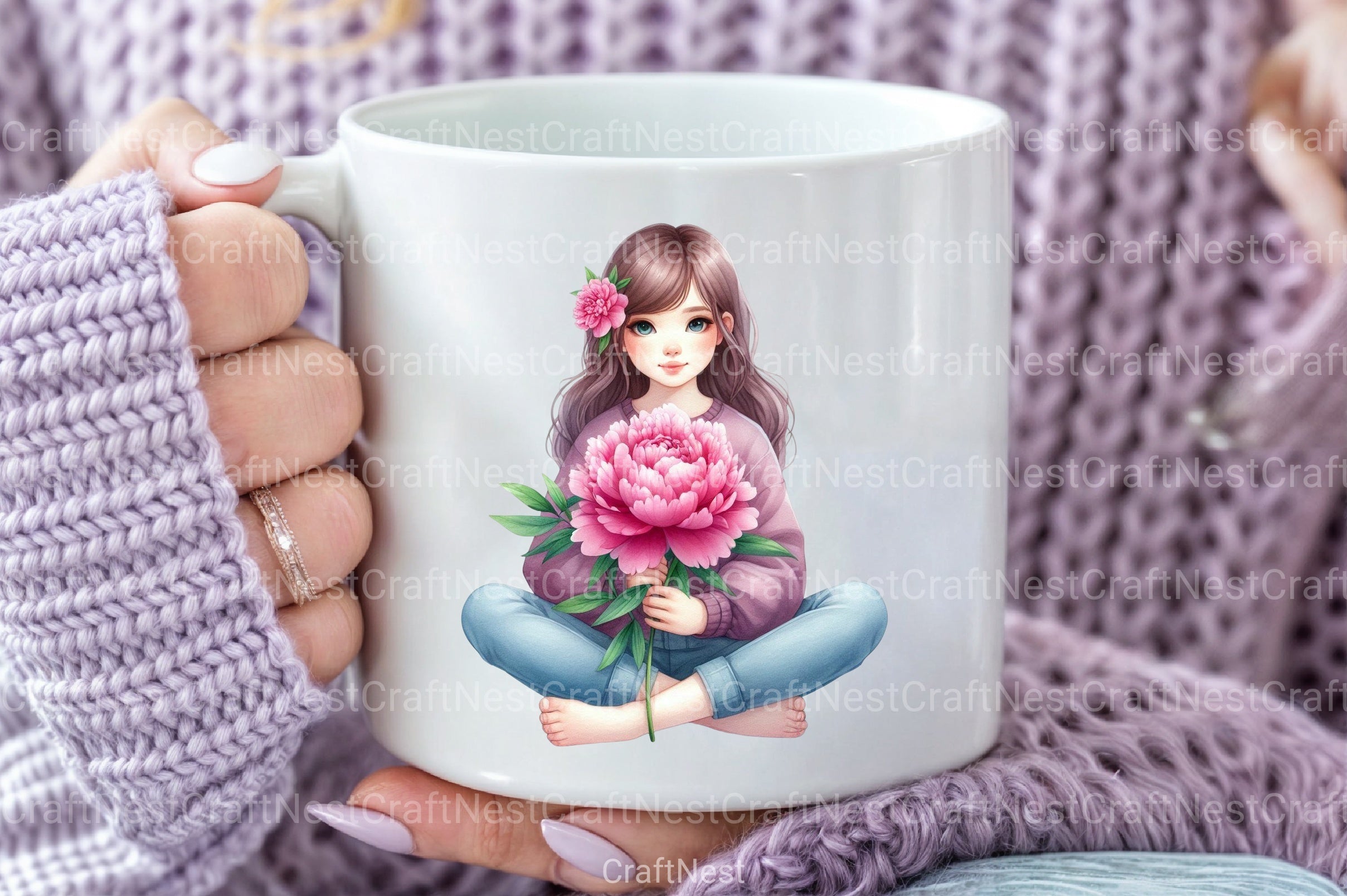 Girl with Peonies Flower Clipart Bundle 15 - CraftNest - Digital Crafting and Art