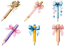 Coquette School Pencil Bow Clipart Bundle - CraftNest - Digital Crafting and Art
