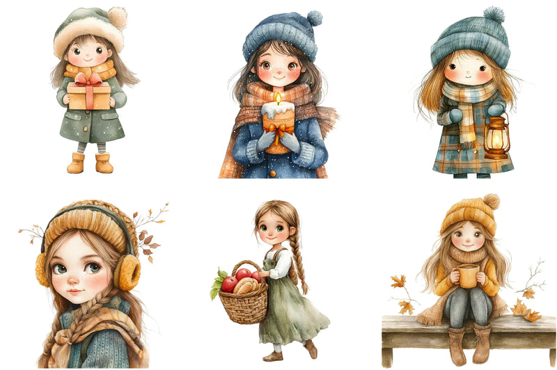 Winter Cottage Girl Clipart Bundle - CraftNest - Digital Crafting and Art