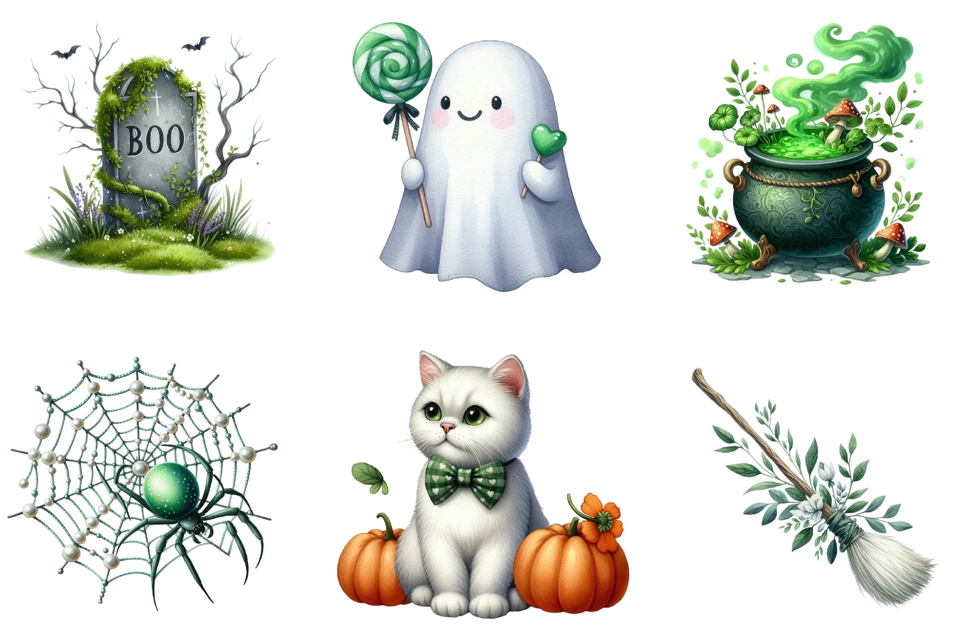 Green & White Halloween Clipart Bundle - CraftNest - Digital Crafting and Art
