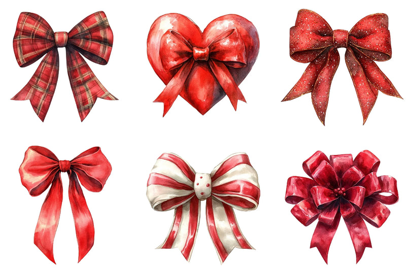 Red Coquette Christmas Bow Clipart Bundle - CraftNest - Digital Crafting and Art