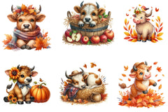 Autumn Cute Bull Clipart Bundle - CraftNest - Digital Crafting and Art