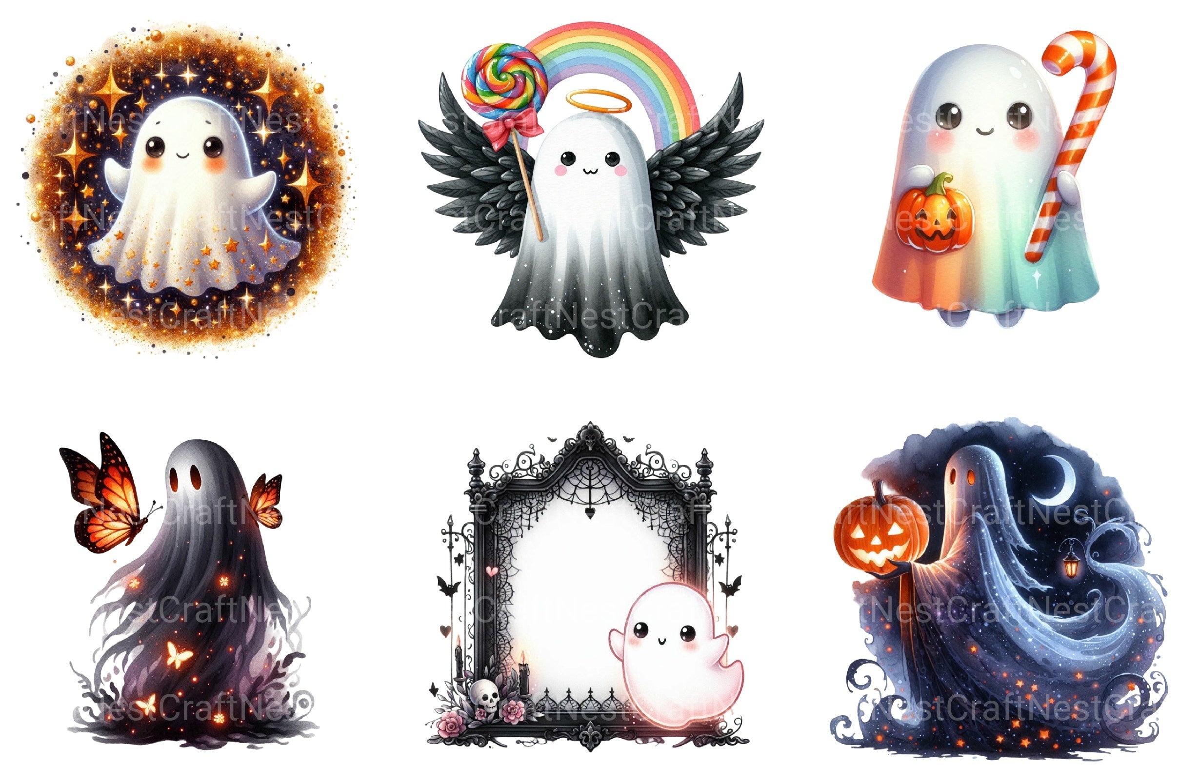 Enchanted Cute Ghost Clipart Bundle - CraftNest - Digital Crafting and Art
