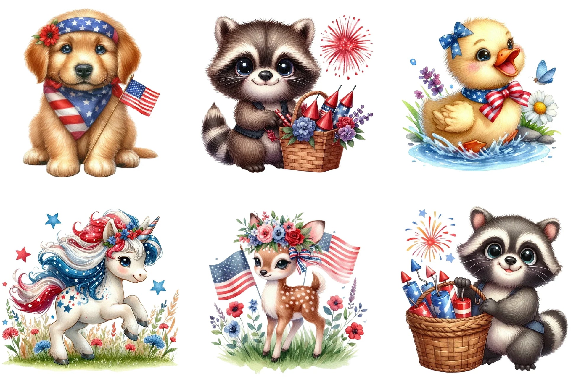 Fourth of July Cute Animal Clipart Bundle - CraftNest - Digital Crafting and Art