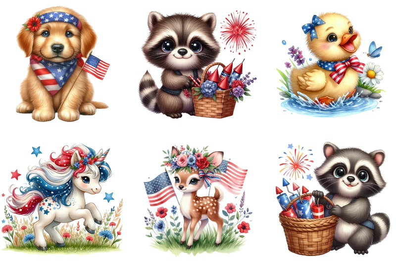 Fourth of July Cute Animal Clipart Bundle - CraftNest - Digital Crafting and Art