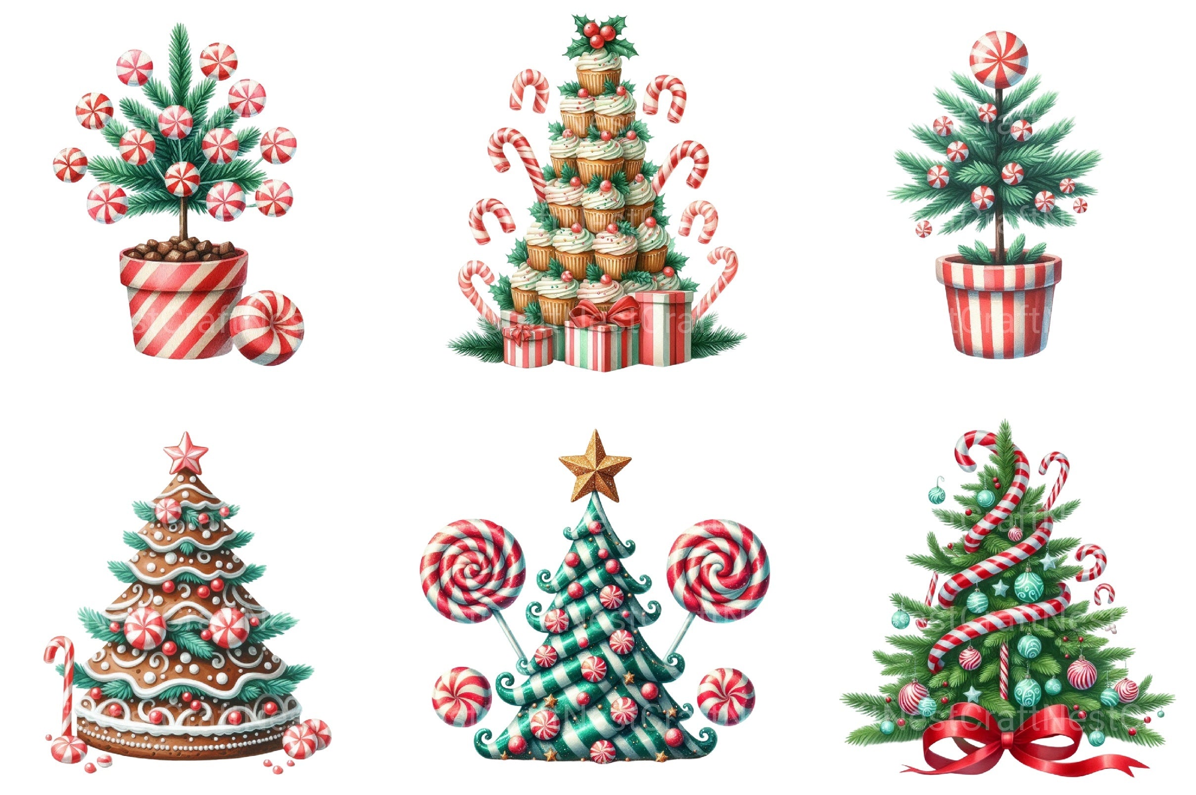 Peppermint Christmas Trees Clipart Bundle - CraftNest - Digital Crafting and Art