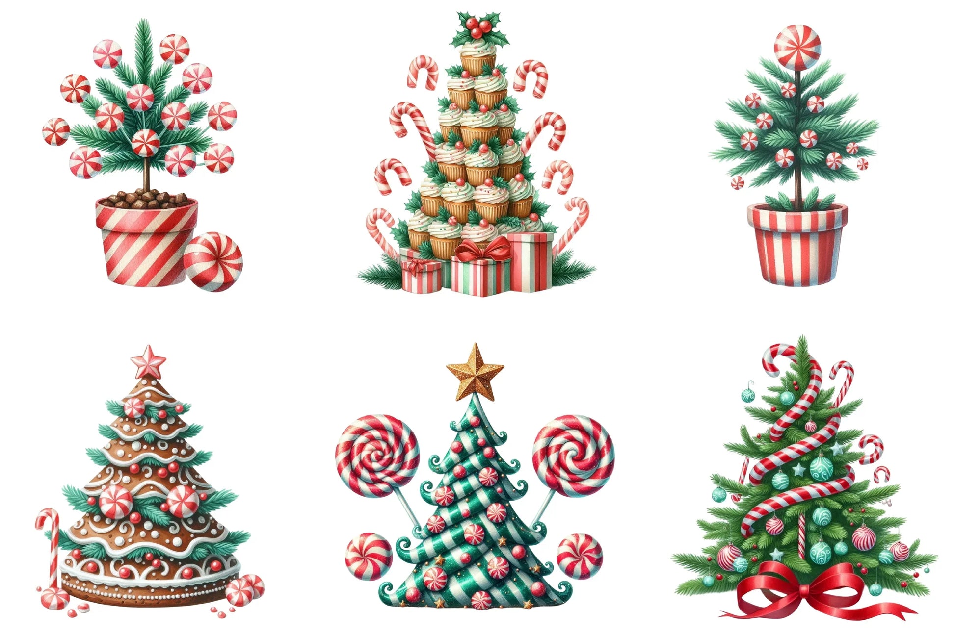 Peppermint Christmas Trees Clipart Bundle - CraftNest - Digital Crafting and Art