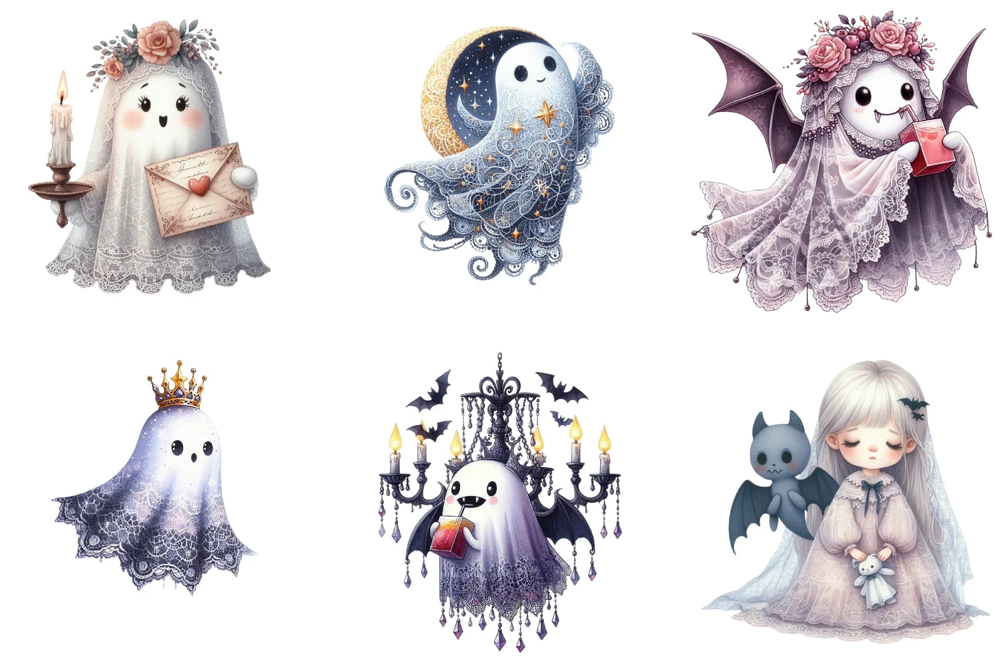 Halloween Lace Ghost Clipart Bundle - CraftNest - Digital Crafting and Art