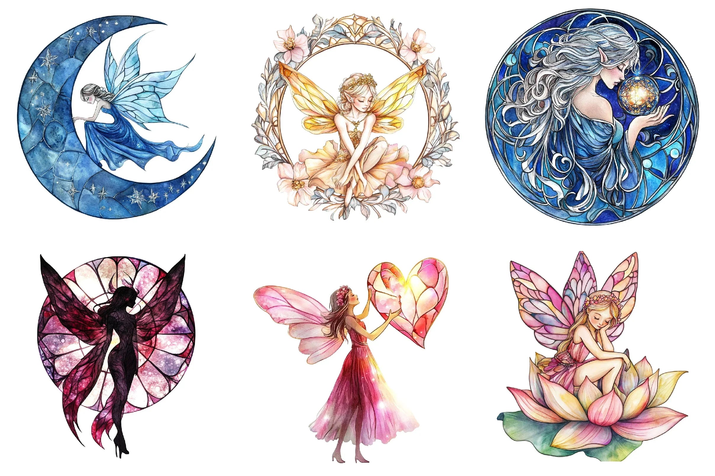 Fairies Stained Glass Clipart Bundle - CraftNest - Digital Crafting and Art