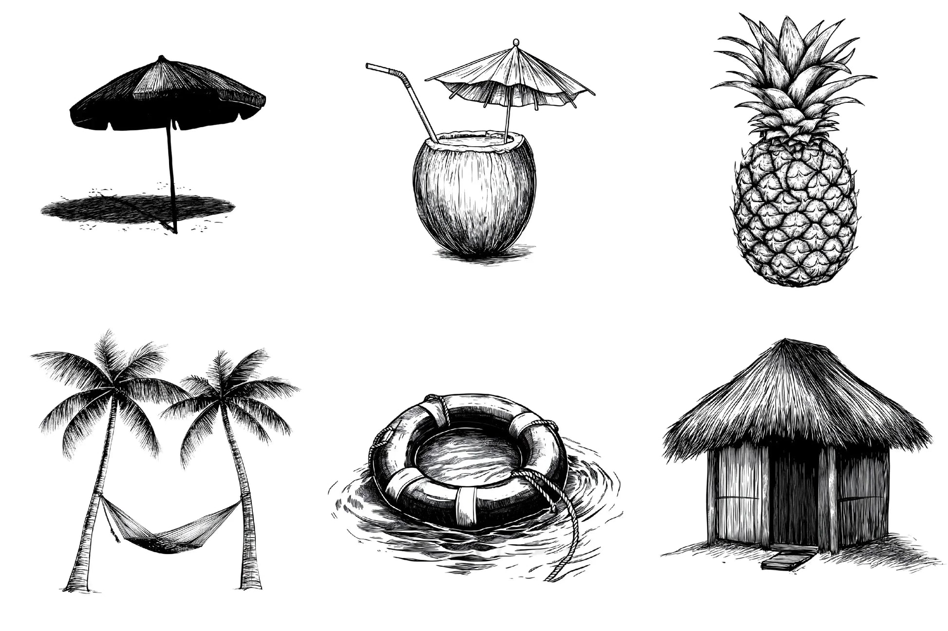 Hand Drawn Summer Black Clipart Bundle - CraftNest - Digital Crafting and Art