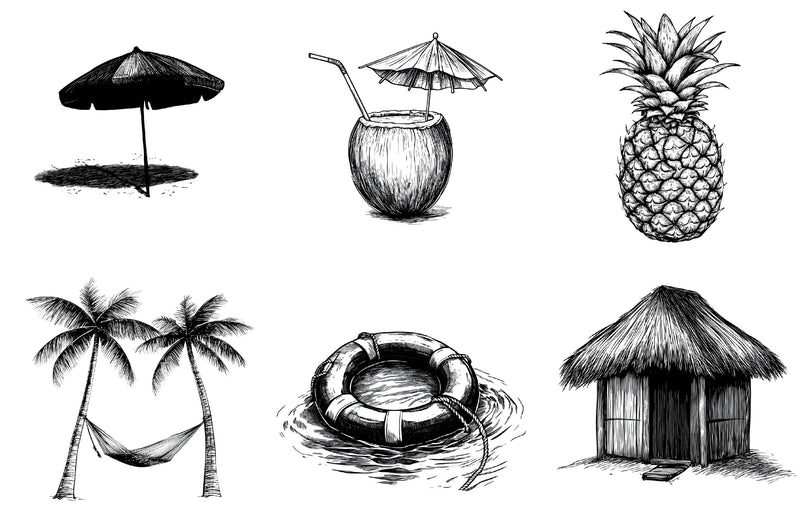 Hand Drawn Summer Black Clipart Bundle - CraftNest - Digital Crafting and Art