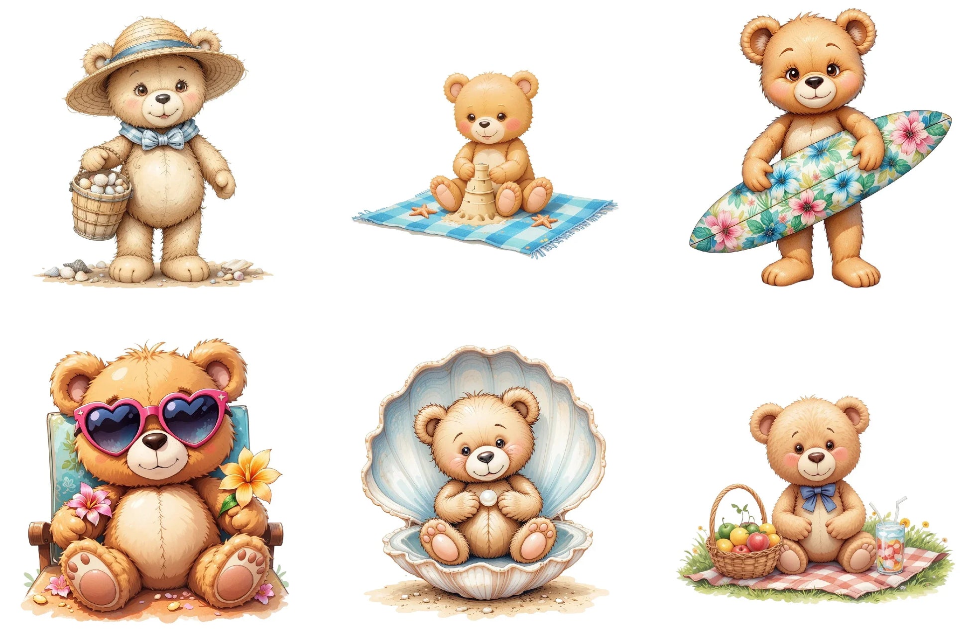 Summer Teddy Bear Clipart Bundle - CraftNest - Digital Crafting and Art