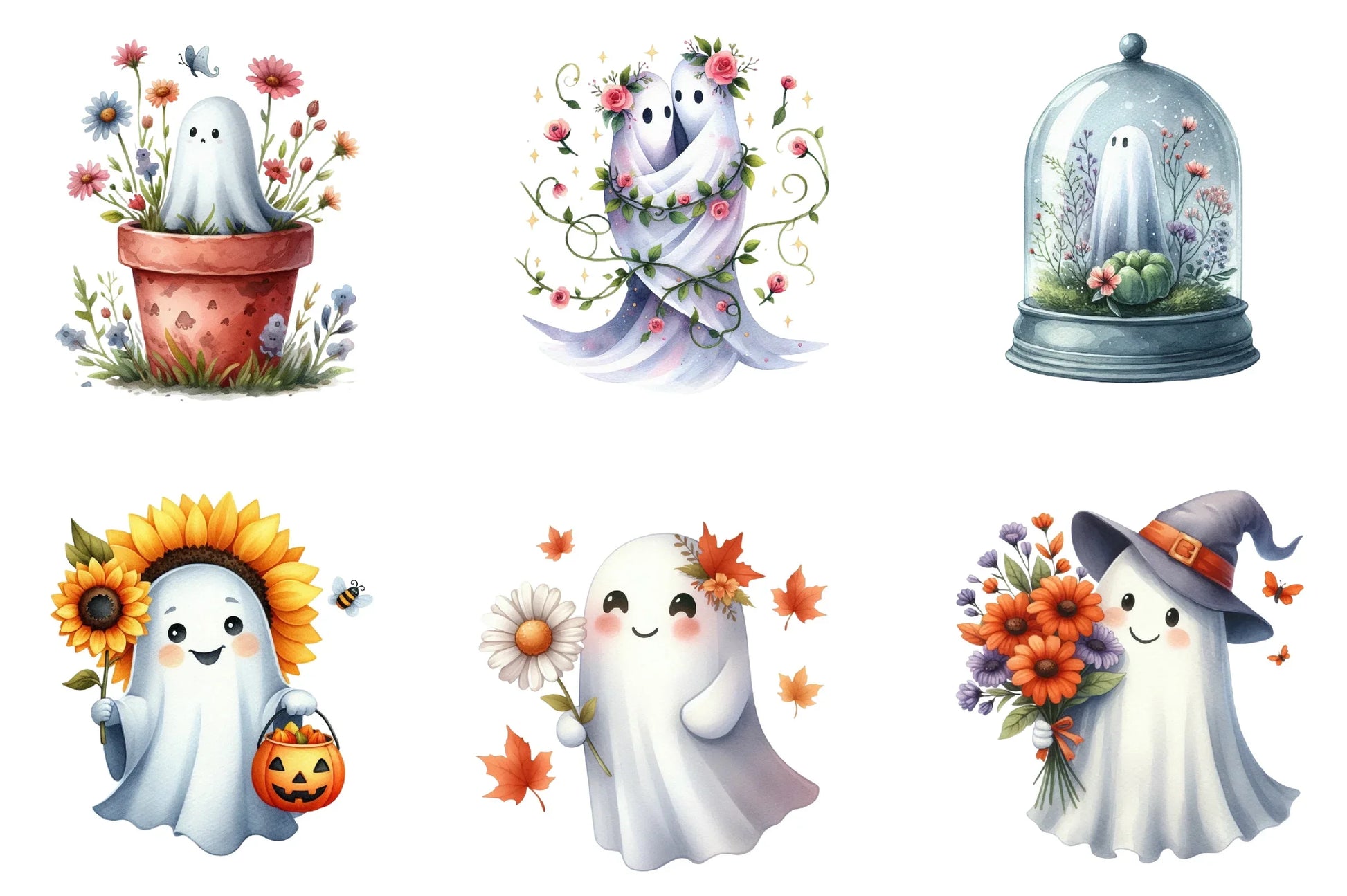 Halloween Floral Ghost Clipart Bundle - CraftNest - Digital Crafting and Art