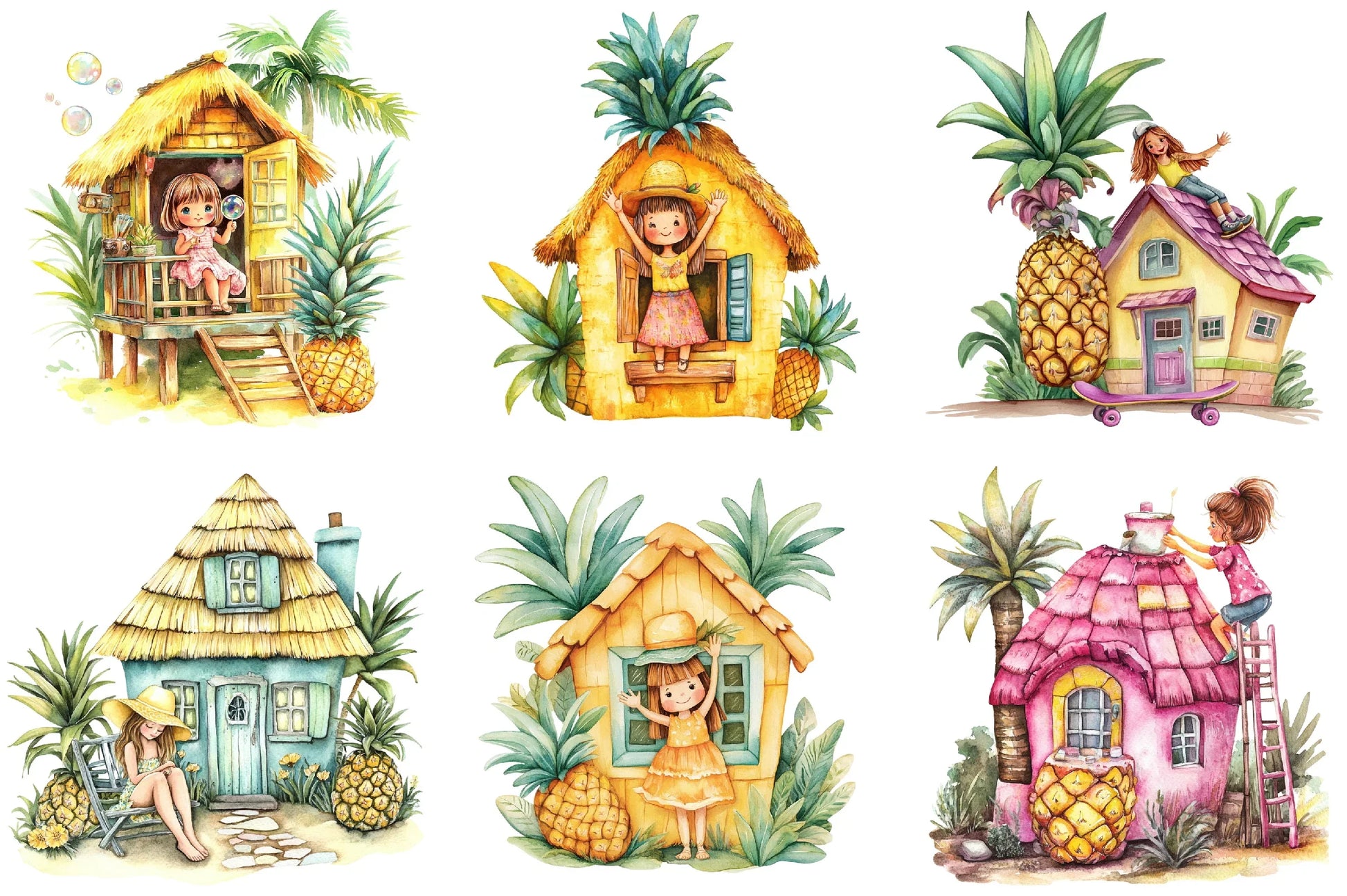 Pineapple House Girls Clipart Bundle - CraftNest - Digital Crafting and Art
