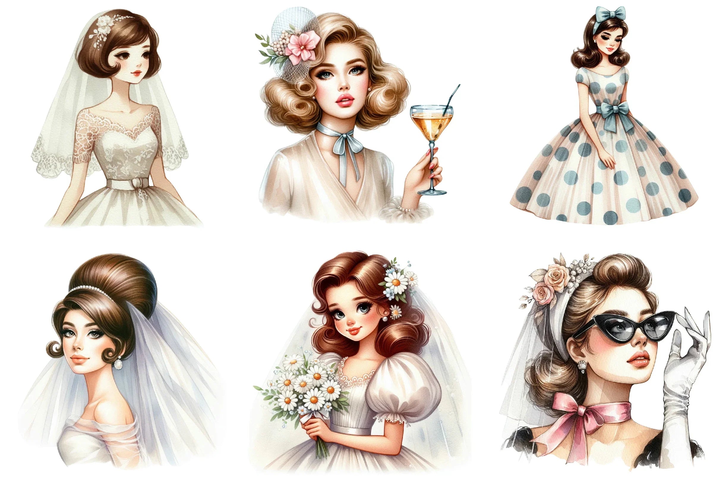 Wedding Retro Girl Clipart Bundle - CraftNest - Digital Crafting and Art