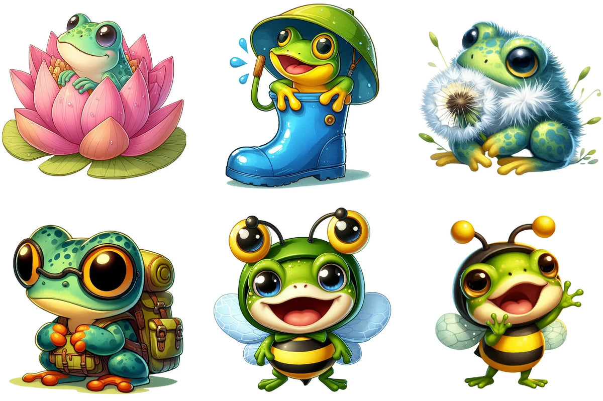 Spring Frog Drawing Spring Frog Clipart Bundle