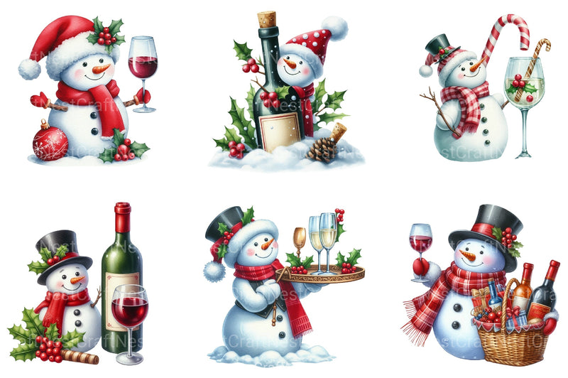 Snowman Christmas Wine Clipart Bundle 1 - CraftNest - Digital Crafting and Art