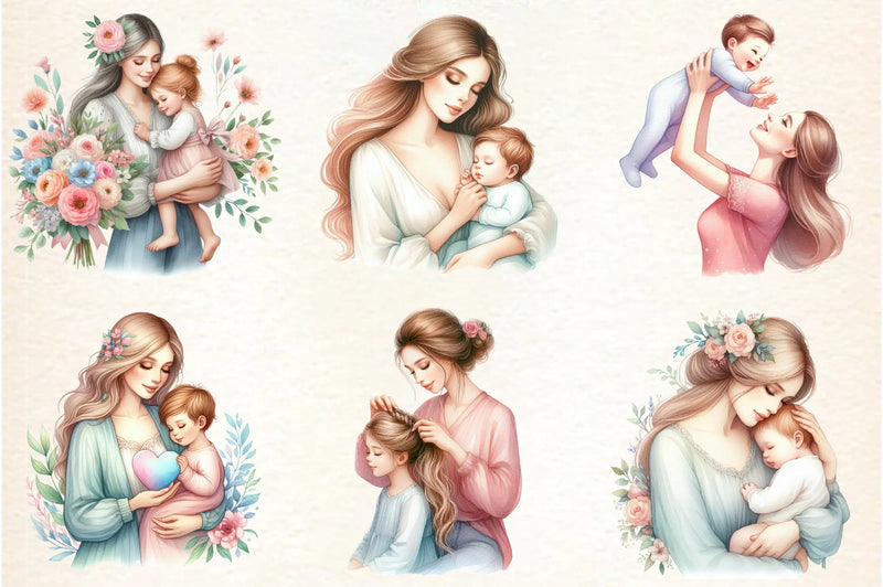 Pastel Mother's & Child Clipart Bundle - CraftNest - Digital Crafting and Art
