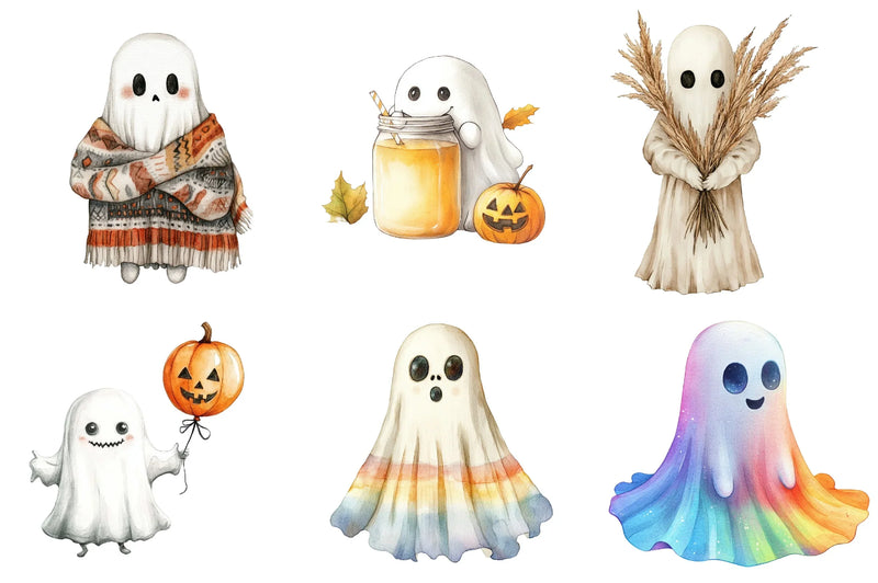 Cute Boho Fall Ghost Clipart Bundle - CraftNest - Digital Crafting and Art