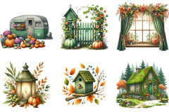 Green Autumn Cottage Clipart Bundle - CraftNest - Digital Crafting and Art