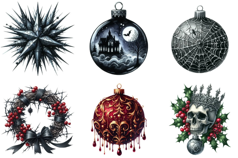 Gothic Christmas Ornaments Clipart Bundle - CraftNest - Digital Crafting and Art